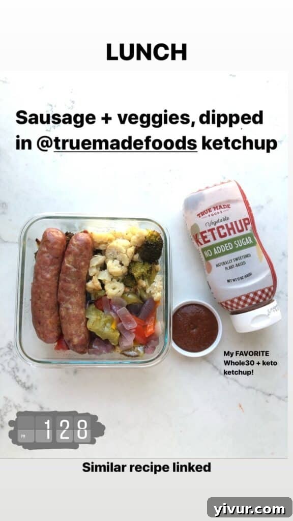 Another easy sheet pan meal with sausage and an assortment of roasted vegetables for a wholesome Whole30 and keto dinner.