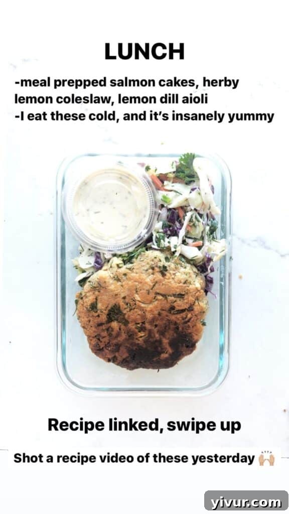 Delicious Whole30 and Paleo Salmon Cakes with a creamy lemon dill aioli, paired with fresh Herby Lemon Coleslaw for a complete meal.