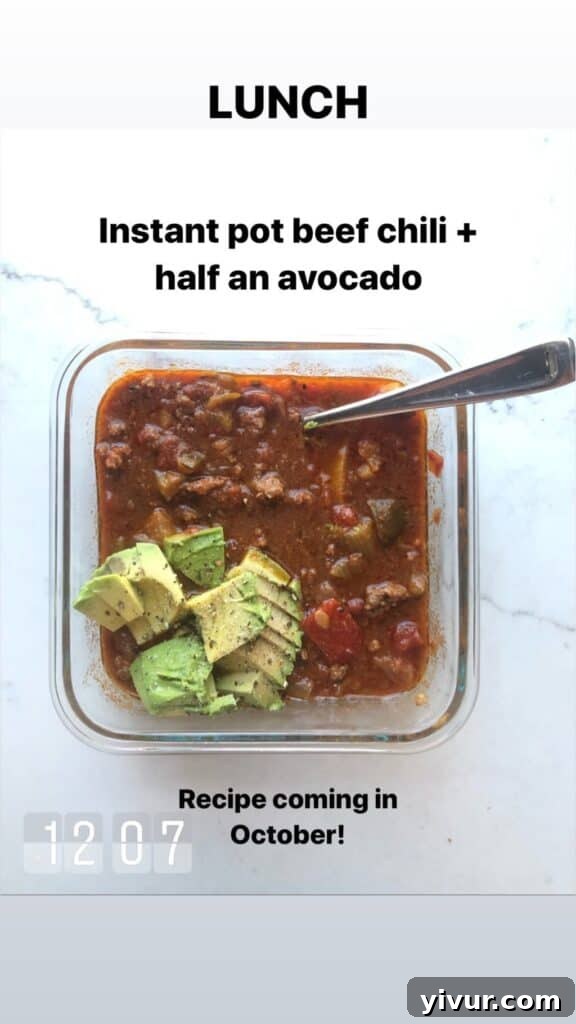 A hearty bowl of Instant Pot Beef Chili, a go-to clean keto and Whole30 meal.