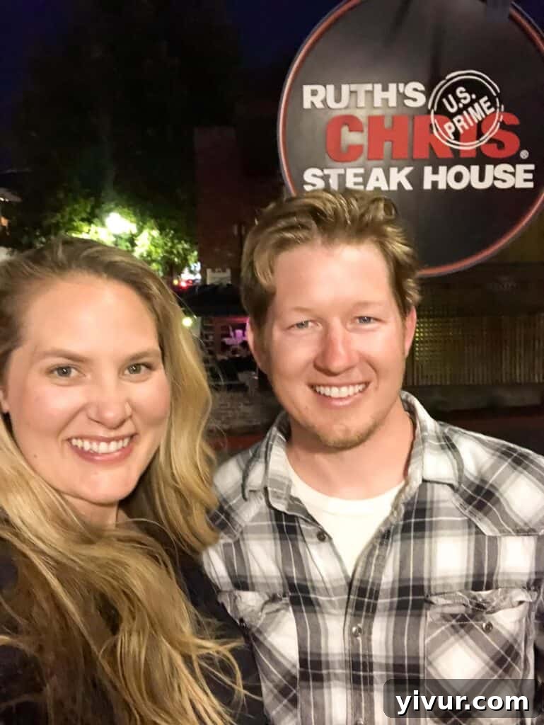 Ruths Chris Steak House Keto Dining Guide 2 couple standing in front of ruth's chris steakhouse