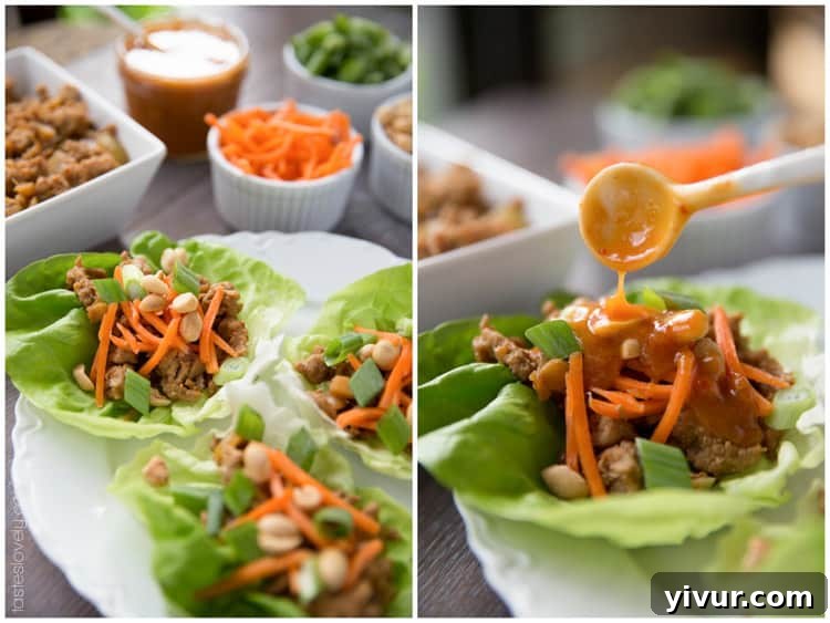 Healthy Asian Turkey Turkey Wraps - Stacked on a plate